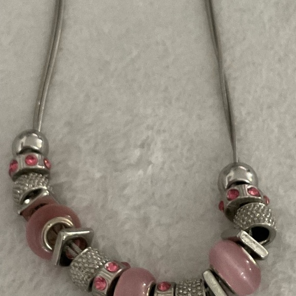 Pink silver bead necklace pink ribbon breast cancer - Picture 3 of 3